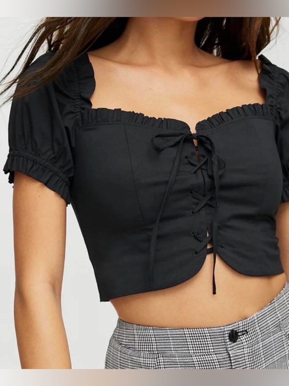 Sunday Best Black Lolita Crop Top with Front Tie